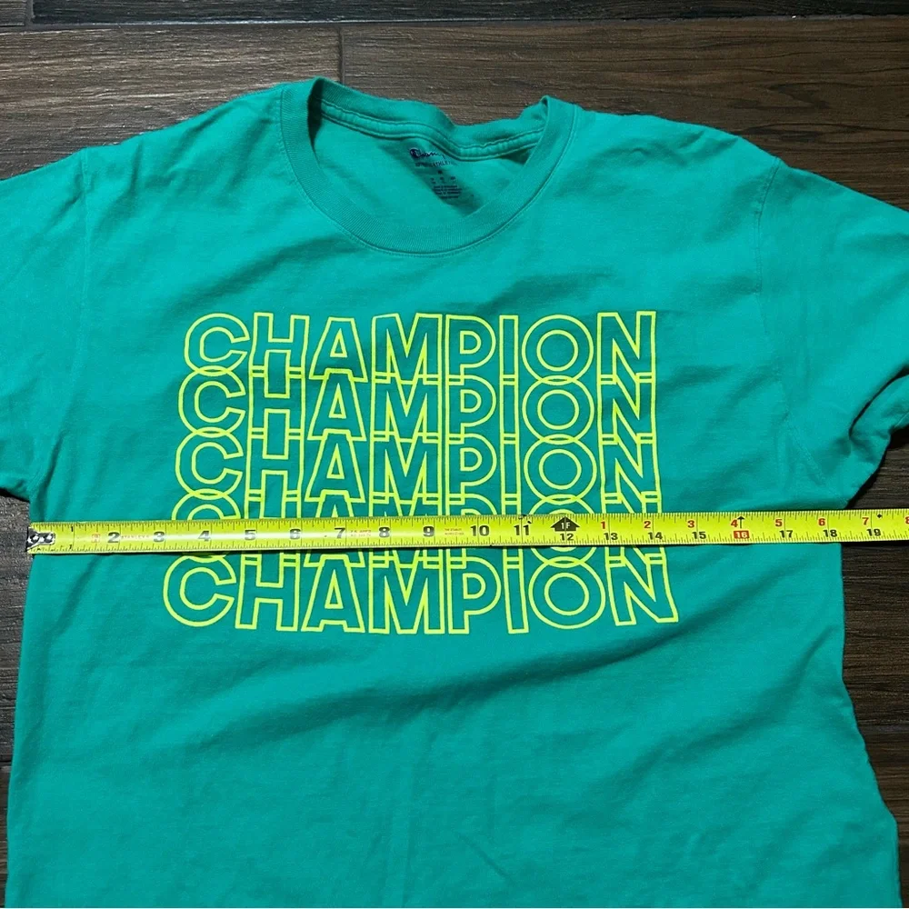 Champion Men’s‎ Short Sleeve Medium Shirt Green with Neon Green Letters - Picture 10 of 10